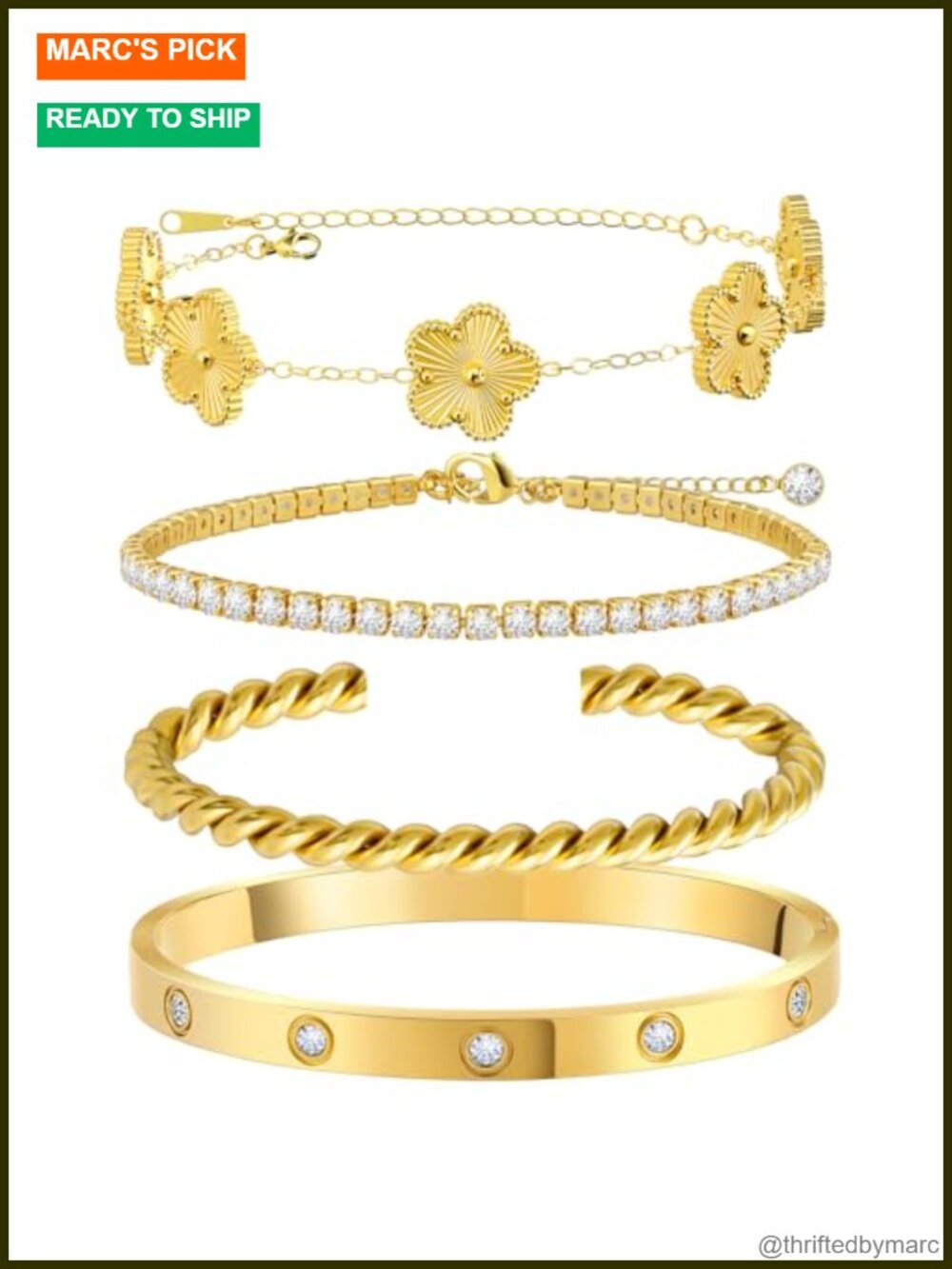18K Gold Plated Stainless Steel Tennis Bracelet Set Stackable Women's Jewelry
